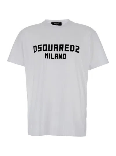 DSQUARED2 DSQUARED2 MEN WHITE CREWNECK T-SHIRT WITH LOGO LETTERING ON THE FRONT IN COTTON MAN