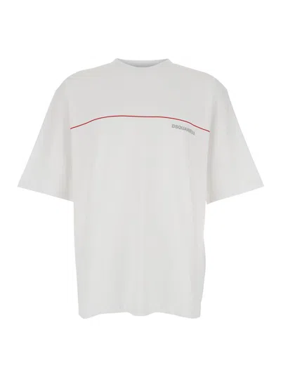 Dsquared2 White Crewneck T-shirt With Logo Lettering On The Front In Cotton Man