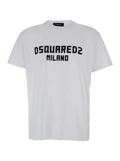 Dsquared2 White Crewneck T-shirt With Logo Lettering On The Front