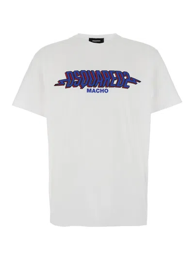 DSQUARED2 WHITE CREWNECK T-SHIRT WITH LOGO PRINT