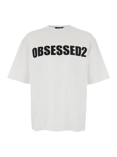 DSQUARED2 WHITE CREWNECK T-SHIRT WITH MAXI LOGO LETTERING ON THE FRONT IN COTTON MAN