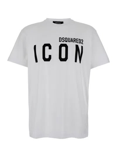DSQUARED2 DSQUARED2 MEN WHITE CREWNECK T-SHIRT WITH MAXI LOGO PRINT ON THE FRONT IN COTTON MAN