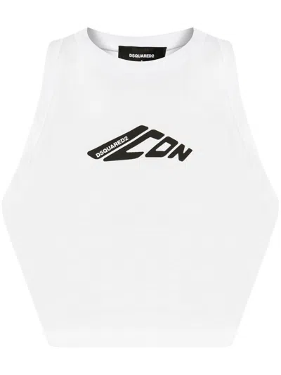 DSQUARED2 WHITE D2 LOGO-PRINT TOP