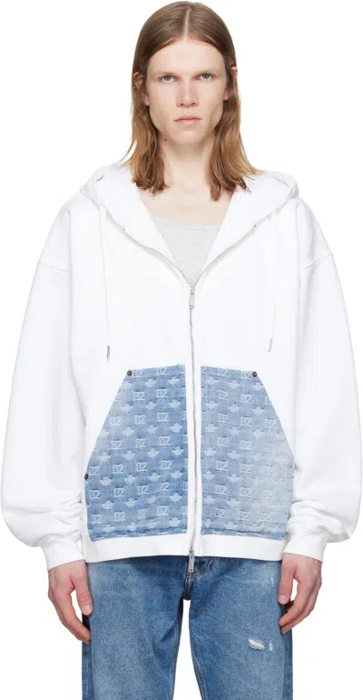 Dsquared2 White Denim Mix Relax Zipped Fit Hoodie