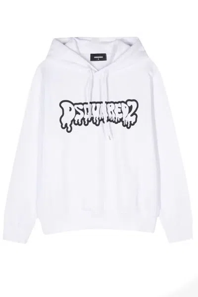 Dsquared2 White Drippy Logo Hoodie
