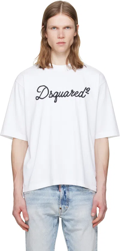 Dsquared2 White '' Embroidered Loose Fit T-shirt In Multi
