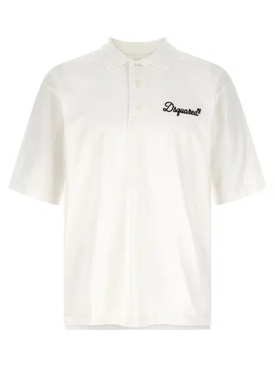 Dsquared2 Signature Polo Shirt Ribbed Collar Short Sleeves In White