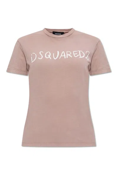 Dsquared2 White Fade Just Right Fit Handwritten Logo T In Pink