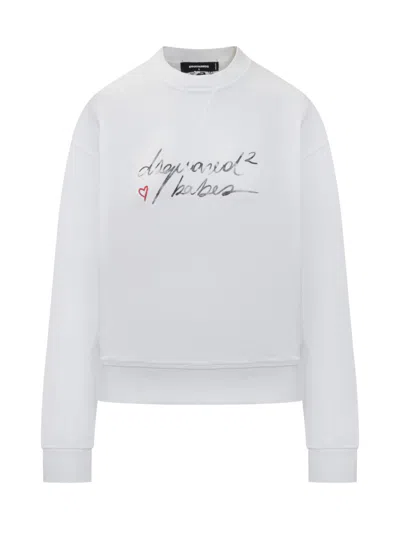 Dsquared2 White Graphic Crew Neck Sweatshirt