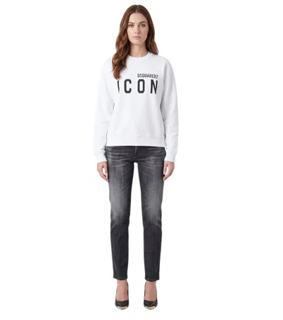 Dsquared2 White Graphic Crew Neck Sweatshirt