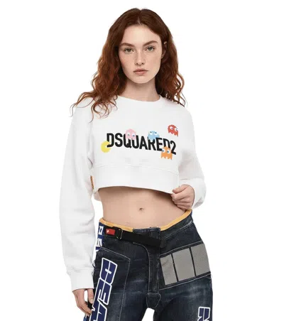 Dsquared2 White Graphic Crew Neck Sweatshirt In Black