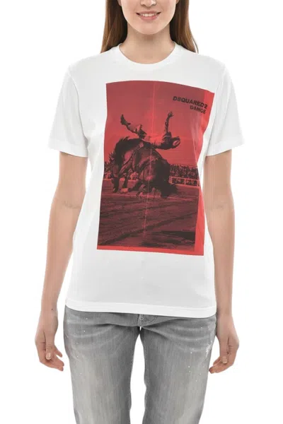 Dsquared2 White Graphic Crew Neck T-shirt In Multi