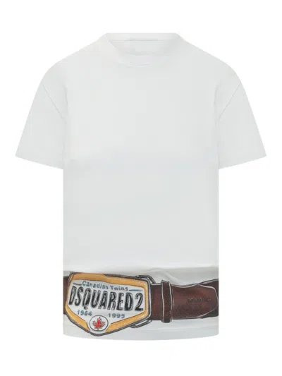Dsquared2 White Graphic Logo Crew Neck T-shirt