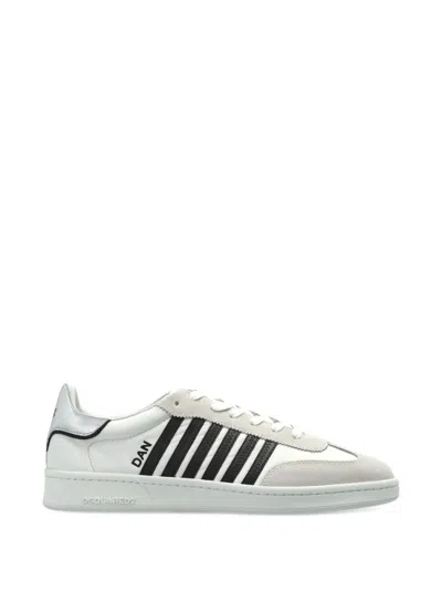 Dsquared2 White Nappa Leather Boxer Sneakers In Multi