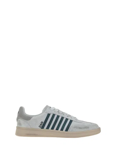 Dsquared2 White Leather Boxer Sneakers In Bianocverdegrigio