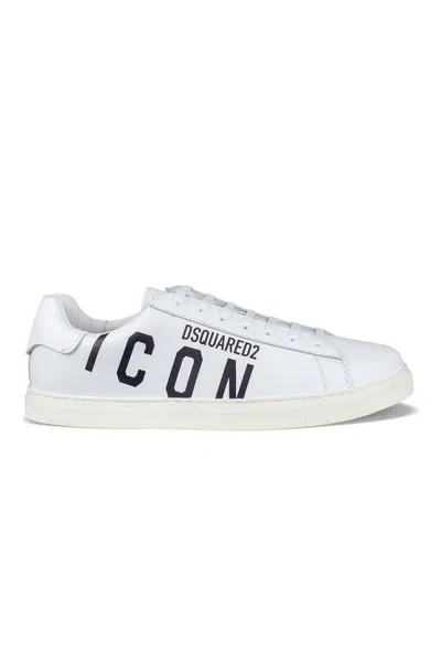 DSQUARED2 WHITE LEATHER SNEAKERS WITH ICONIC LOGO DETAIL