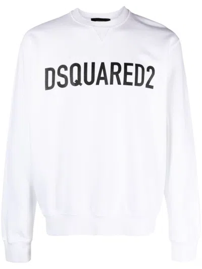 DSQUARED2 WHITE LOGO COTTON SWEATSHIRT