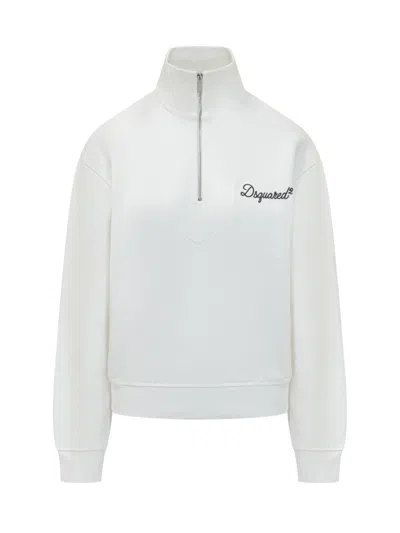 DSQUARED2 WOMEN WHITE LOGO MOCK COLLAR SWEATSHIRT, XS LUXURY SWEATSHIRTS & HOODIES FOR WOMEN DARVEYS