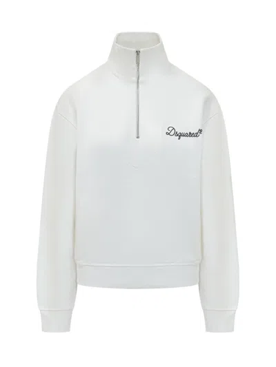 Dsquared2 White Logo Mock Collar Sweatshirt