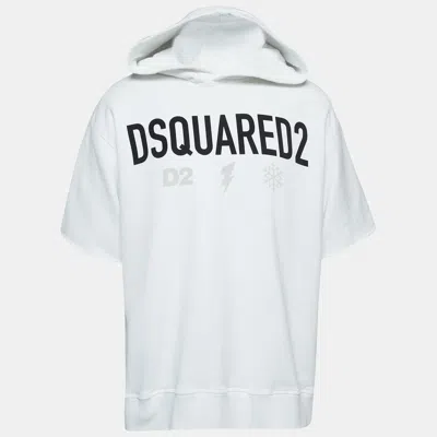 Pre-owned Dsquared2 White Logo Print Cotton Hooded Sweatshirt M