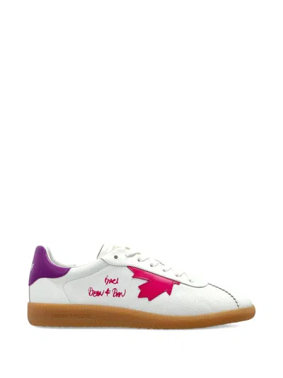 DSQUARED2 WHITE LOW-TOP NAPPA PURPLE ACCENT SNEAKERS