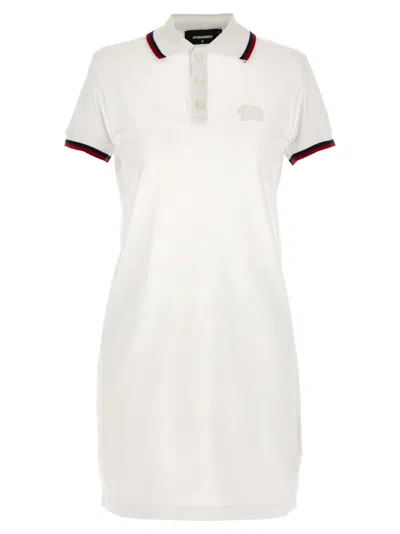 DSQUARED2 WHITE MAXI CUT OUT POLO DRESS