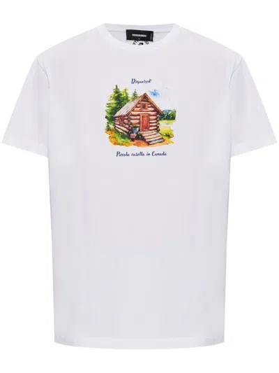 DSQUARED2 WHITE PICCOLA CASETTA IN CANADA T-SHIRT