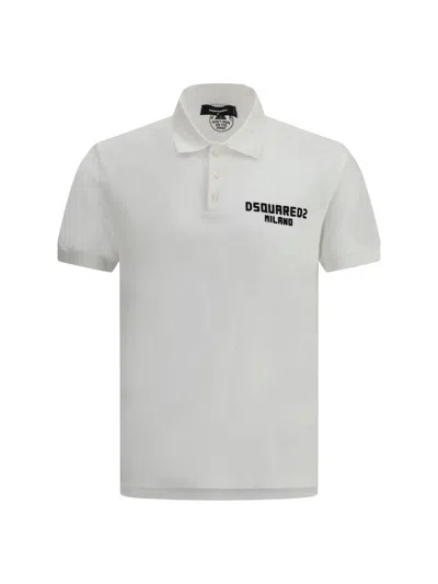 Dsquared2 White Polo Shirt With Embroidered Logo On The Front In Cotton Man