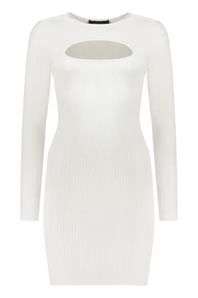 Dsquared2 White Ribbed Mini-dress With Front Cut-out Detail
