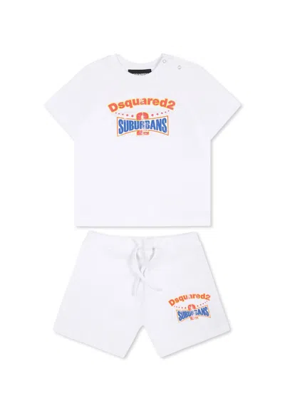Dsquared2 Kids' White Set For Baby Boy With Red And Blue Logo
