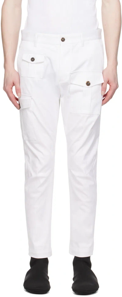 Dsquared2 White Sexy Cargo Pants In 100 White