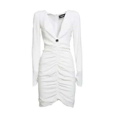 Dsquared2 White Silk Gathered Short Dress