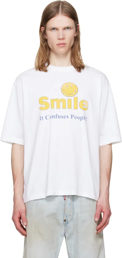 Dsquared2 White Smiley Dyed & Destroyed Loose Fit T-shirt