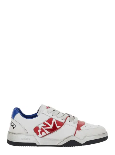 DSQUARED2 WHITE SNEAKERS WITH DISTRESSED EFFECT AND LOGO ON THE HEEL