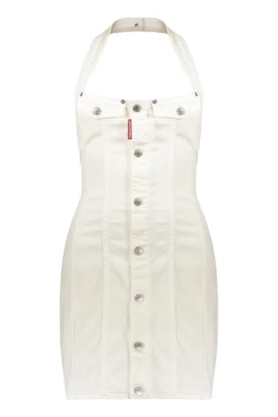 Dsquared2 White Summer Dress In Cotton With Buttons