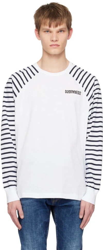 Dsquared2 White Surfer Gang Rave Long Sleeve T-shirt In 100 White