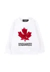 Dsquared2 White Sweatshirt For Baby Boy With Logo And Iconic Red Velvet Maple Leaf In White