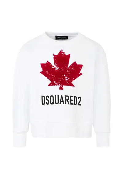 Dsquared2 Kids Maple Leaf Logo Sweatshirt In White
