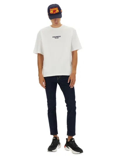 Dsquared2 White Crewneck T-shirt With Logo Lettering On The Front In Cotton Man