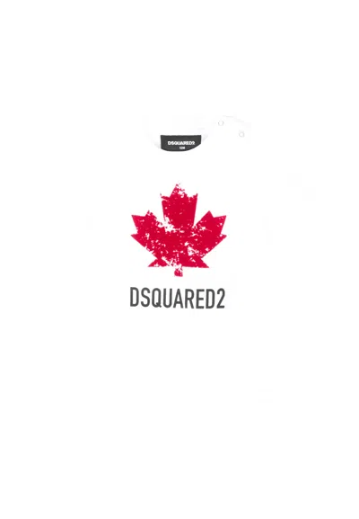 Dsquared2 White T-shirt For Babykids With Velvet Maple Leaf