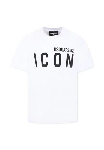 DSQUARED2 WHITE T-SHIRT FOR BOY WITH BLACK LOGO