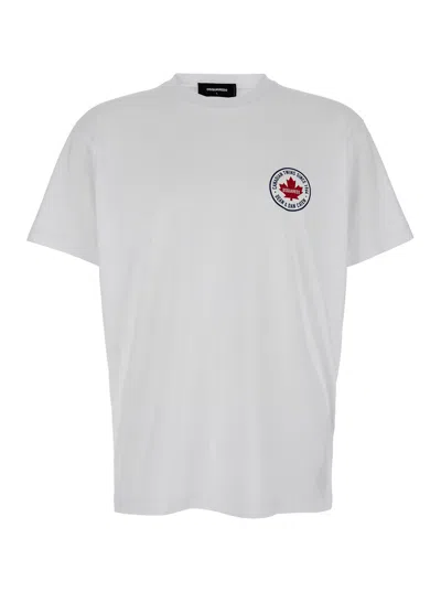 DSQUARED2 DSQUARED2 MEN WHITE T-SHIRT WITH CHEST LOGO APPLICATION IN COTTON MAN