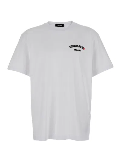 Dsquared2 White T-shirt With Chest Logo Lettering Print In Cotton Man