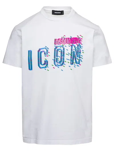 DSQUARED2 WHITE T-SHIRT WITH D-SQUARED2 ICON PRINT IN COTTON MAN