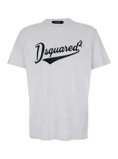 Dsquared2 White T-shirt With Logo Print On The Front In Cotton Man
