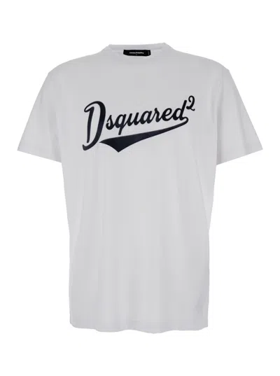 DSQUARED2 DSQUARED2 MEN WHITE T-SHIRT WITH LOGO PRINT ON THE FRONT IN COTTON MAN