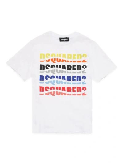 Dsquared2 Kids' White T-shirt With Wave Effect Logo Print