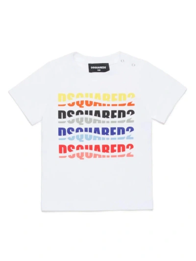 Dsquared2 Babies' White T-shirt With Wave Effect Logo Print