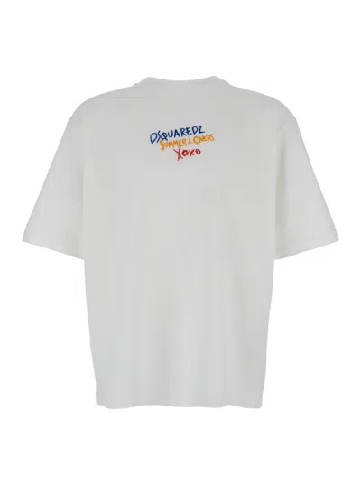 Dsquared2 White T Shirt With Round Neck And Embroidered Logo On The Front In Cotton Woman