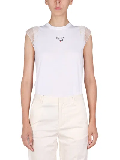 Dsquared2 White T-shirt With Sheer Mesh Sleeves